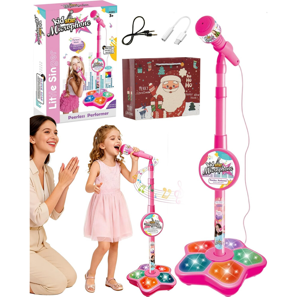Kids Karaoke Machine with Stand and Lights, Wireless Bluetooth Microphone, Pink Adjustable Height-image-OPC-PSQBRS9-NEW