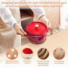 2 Pcs Magnetic Wooden Trivets, Black Silicone Rings, Magnetic Pot Holder for Enameled Cast Iron Dutch Oven