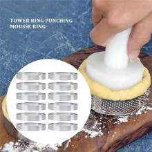 12Pack 10cm Circular Tart Rings with Holes Stainless Steel Fruit Pie Quiches Cake Mousse Mold Kitchen Baking Mould
