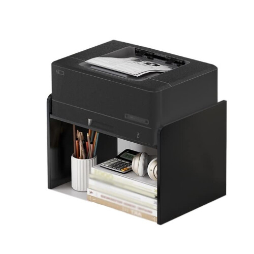 Gray MDF Printer Stand with DoubleLayer Storage and Drawer, SpaceSaving Desktop Shelf for Home Office