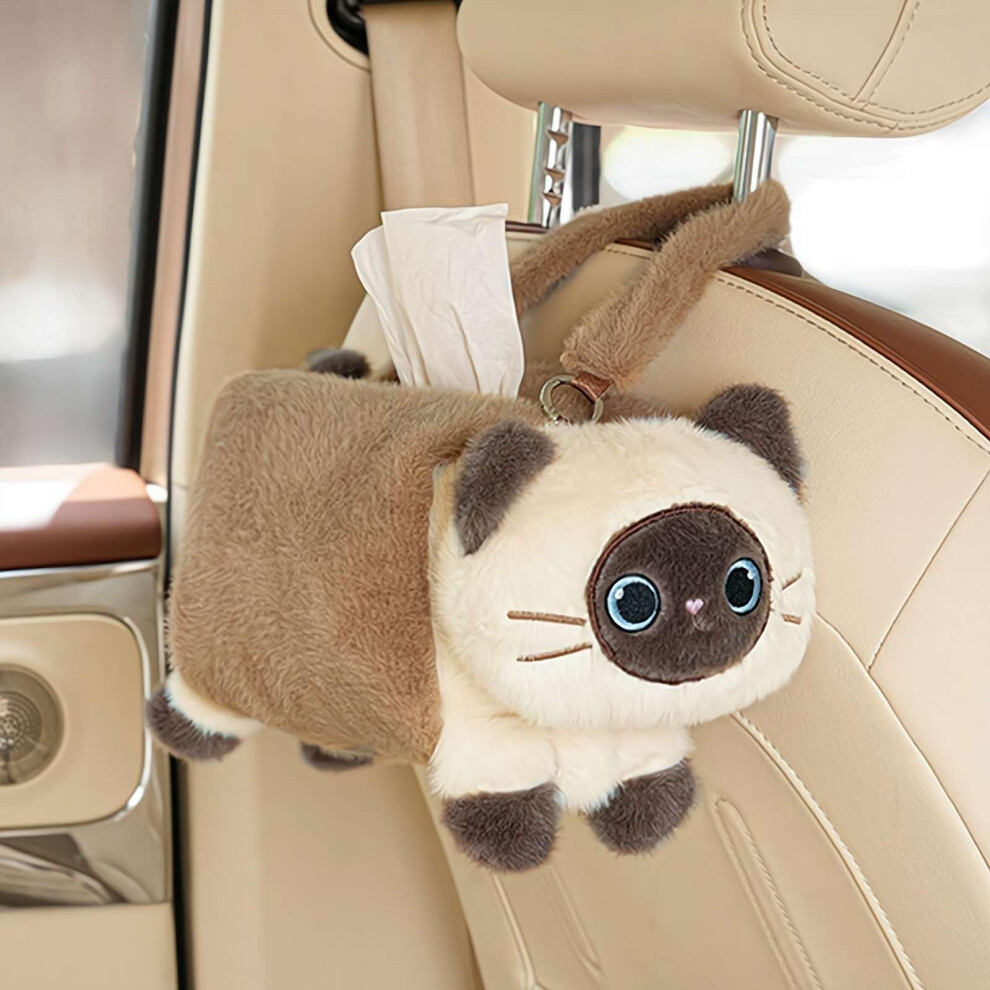 Cute Plush Cat Car Tissue Box Holder With Headrest Hook, Easy Clean And Onehanded Tissue Access 9330225960935