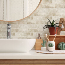 Azulejos de Parede Removíveis e Adesivos para Banheiro, 10 Folhas de Pedra Bege, Removíveis e Adesivos