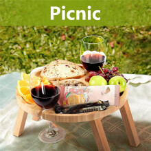 Portable Wine Table, Outdoor Folding Wine Picnic Table, Camping, Beach, Ideal Gift for Wine Lovers