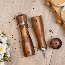 2 Pack Acacias Wood Salt and Pepper Grinder Set, Wooden Salt and Pepper Mill Set Salt and Pepper Shaker Tableware 8 Inch