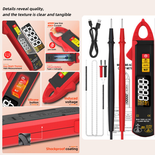 6000 Counts Digital Clamp Meter 100A Current Tester Voltmeter 1