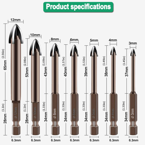 7Pieces Wear Resistant Triangle Tip Drill Bits For Professional 2