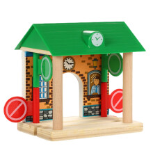 Wooden Train Station Play Set with Barricades and Scenery, Compatible with Major Wooden Tracks