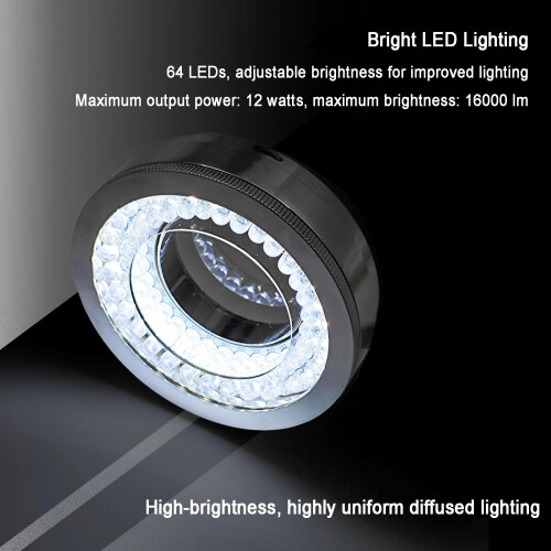 Microscope LED Ring Light with Polarized Illumination, Adjustable 64 LED Anti‑Glare Lighting for Solder Inspection 1