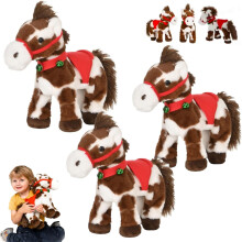 Animated Plush Horse with Walking Motion and Neighing Sounds, Christmas Saddle and Bell, 3 PCS
