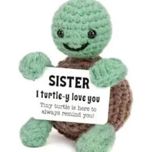 Handmade Crochet Turtle Plush with Heartfelt Message Card, Mini Sea Turtle Gift Green Coffee Color