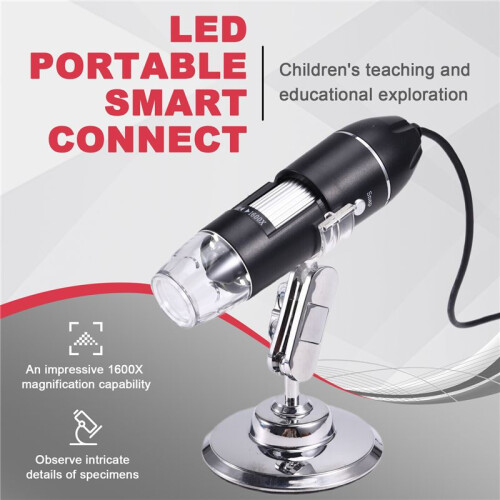 1600X 3-in-1 High-Definition Digital Microscope LED Portable  Connect for Android Pc Computer Children'S Teaching 2