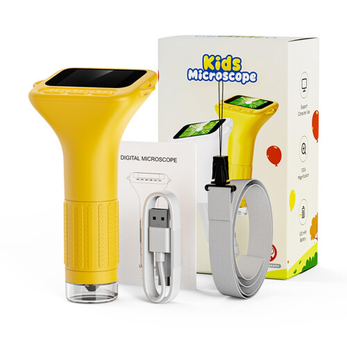 Kids Digital Microscope 100X1000X with 2' Screen LED Light for STEM Science Learning Orange