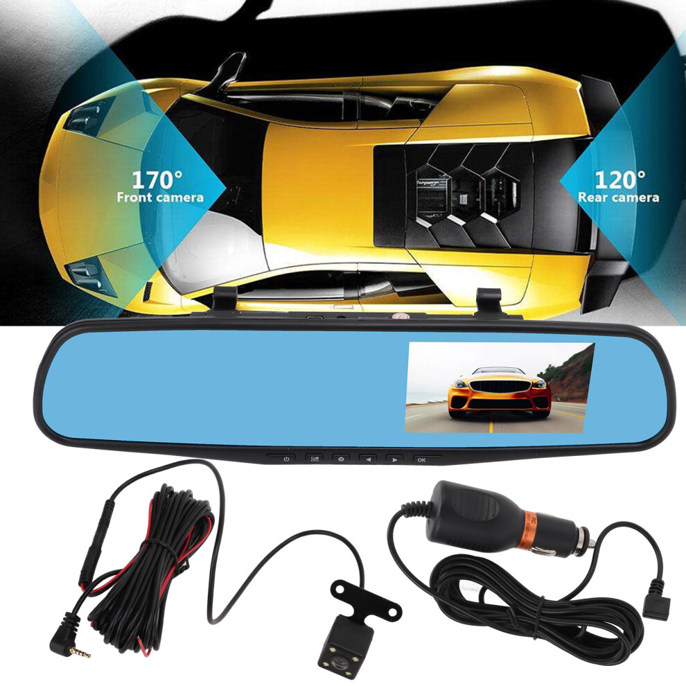 4.3In 1080P Mirror Dash Cam, Dual Lens, Night Vision, Loop Recording 8491390490267