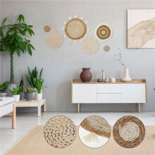 12 Pieza Juego de DecoracióN de Cestas de Pared Bohemias Cestas Planas de Mimbre Tejidas DecoracióN para Colgar en Pared Borlas Hechas A Mano