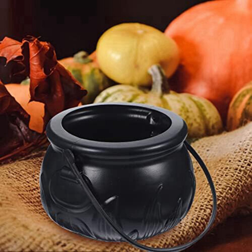 2X Black Cauldron Kettle Plastic Witch Kettle St Patricks Cauldron Wizard Witch Cauldron Decoration Candy Kettle Bucket 1