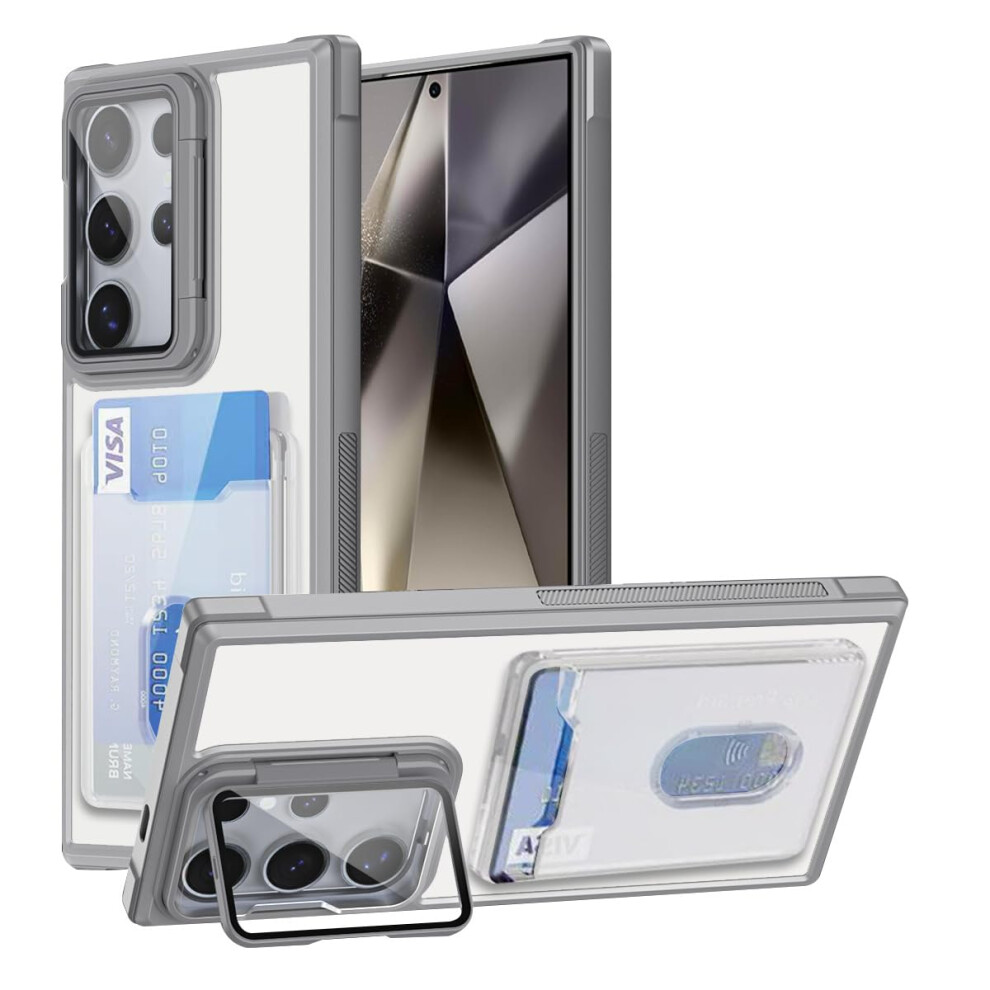 Case For Samsung Galaxy A16 5G, Military Grade Shockproof Transparent Cover With Card Holder And Kickstand Ring, Gray 9073542686330