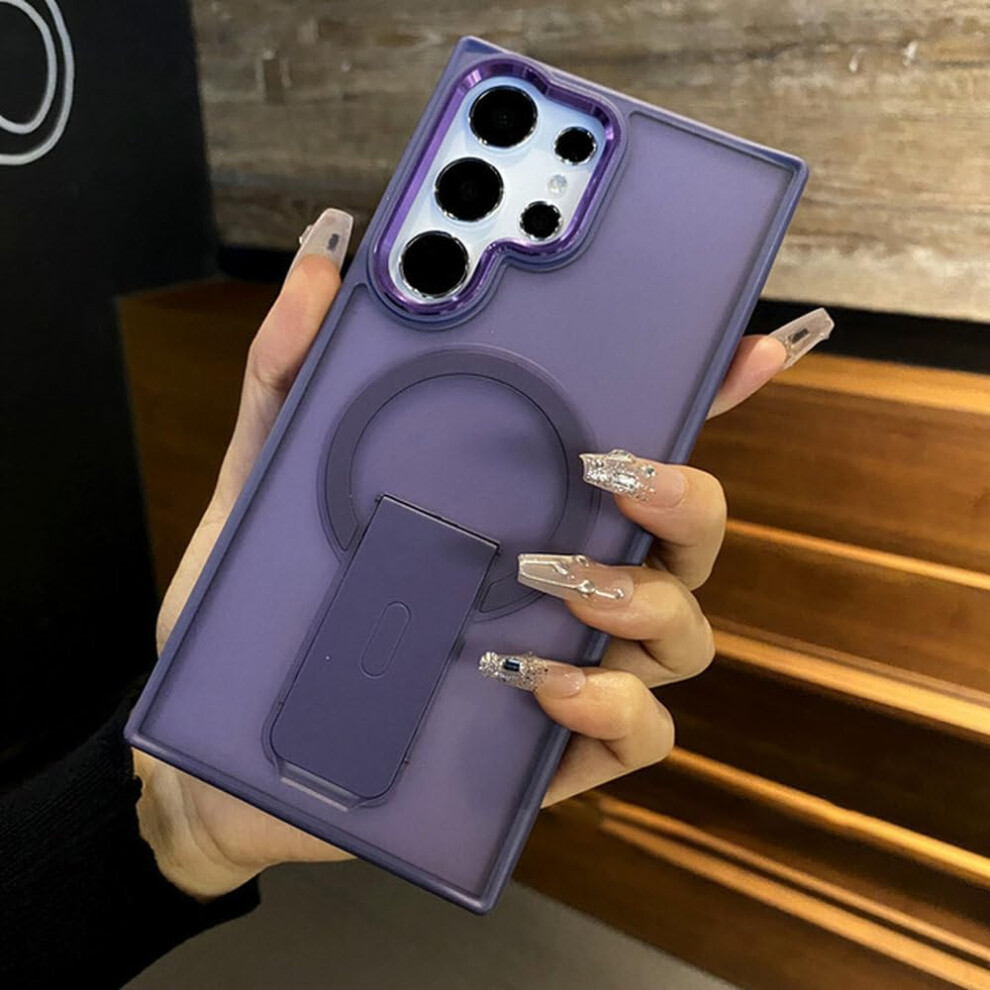 Silicone Case For Samsung S25 With Magnetic Folding Stand, Shockproof DualâLayer Protection, Matte Cover Purple 9073542686507