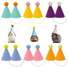 12PCS Adjustable Pet Birthday Hats with Pom Poms, Mini Cone Party Caps for Small Animals