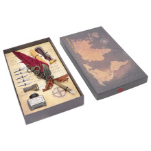Vintage Feather Pen Ink Set with Brass Base & 5 Nibs, 0.5mm