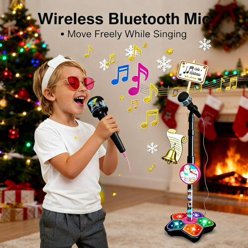 Wireless Karaoke Microphone with Bluetooth, LED Lights, Echo Effects and Adjustable Stand for Kids 1
