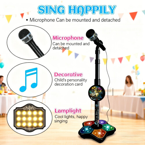 Wireless Karaoke Microphone with Bluetooth, LED Lights, Echo Effects and Adjustable Stand for Kids 2
