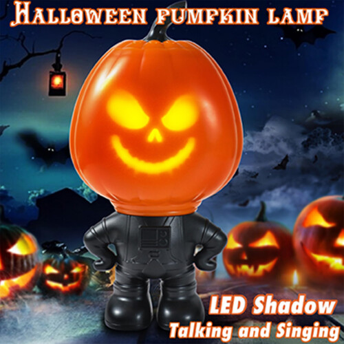 Halloween Talking Pumpkin with Projector Lights, Interactive Singing Figurine for Party Decor 1