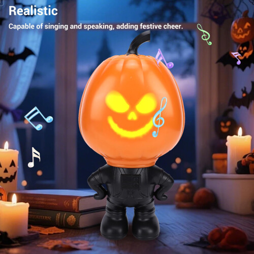 Halloween Talking Pumpkin with Projector Lights, Interactive Singing Figurine for Party Decor 2
