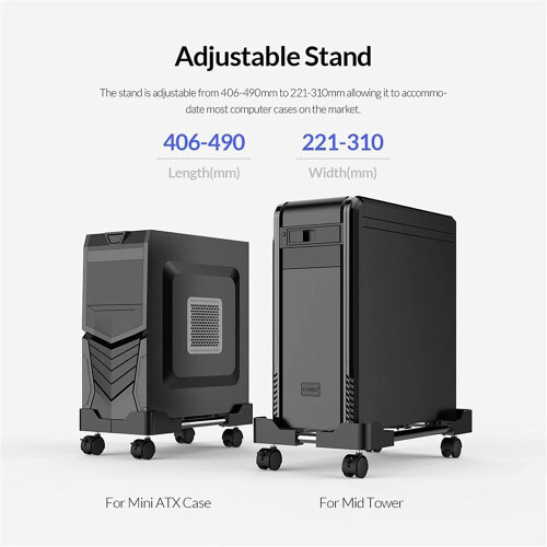 Adjustable PC Tower Stand with Locking Wheels, Stable Rolling CPU Holder for Gaming Desktop 2
