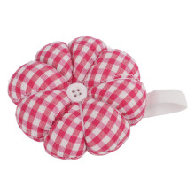 Rose Red Check Pumpkin Needleholder Pin Cushion Fluffy with Elastic Wristband