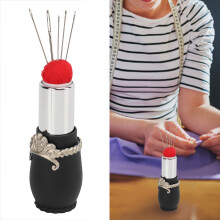 Nähnadel-Collector Lippenstift-Form Retraktabler Stecknadelkissen Kompakt & Schwarz