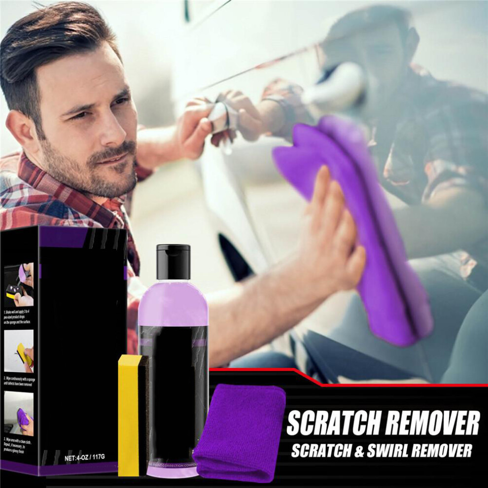 Car Scratch Remover Polish Kit - 100ml Liquid, Cloth & Sponge Buffing Tool