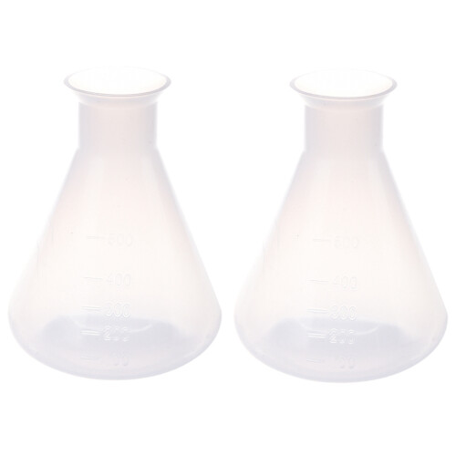 2X 500Ml Clear Plastic Laboratory Chemical Conical Flask Storage Bottle
