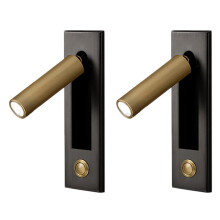 2X Lampes de Lecture, Tête de Lit Applique Murale Liseuse Encastré Interrupteur Poussoir Lampes Murales Chambre Noir Or