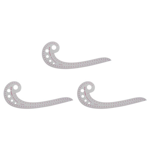 3X 11.8 Pollice Long Comma Forma di Plastica Trasparente Francese Curvo Righello Scanalata