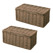 2X Boîte à Mouchoirs En Rotin, Porte-Serviettes Vintage, Housse de Conteneur de Rangement Encombrement (Café)