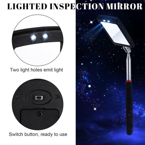 6Pcs LED Telescoping Inspection Mirror,Retractable LED Mechanical Mirror Tool,Retractable Under Vehicle Detection Mirror 2