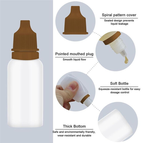 50Pcs Small Empty Squeeze Dropper Bottles Plastic Thin Tip Dropper Bottles 15ML Portable Squeezable Liquid Dropper Brown 1