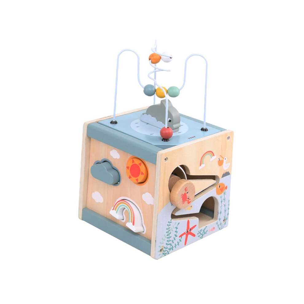 Wooden Activity Cube with Bead Maze, Educational MultiActivity Toy for Toddlers