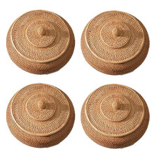 2X Rattan-Boxen mit Handgewebtem Mehrzweck-Wicker-Tablett mit Haltbarem 11-Zoll-Durchmesser Aus Strapazierfähiger Rattanfaser