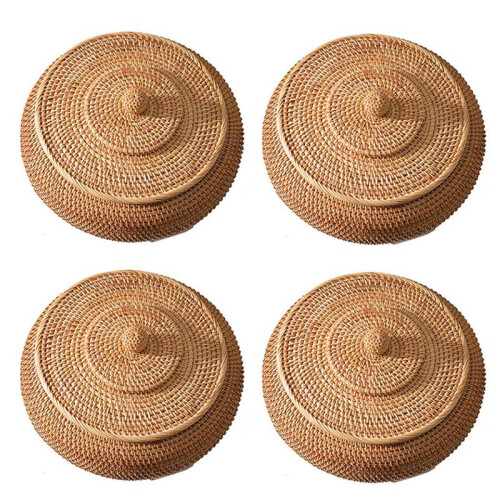 2X Caixas de Vime com Tampa Bandeja de Vime Multiuso Tecida à MãO com Fibra de Vime Durável Redonda de 11 Polegadas de Diâmetro