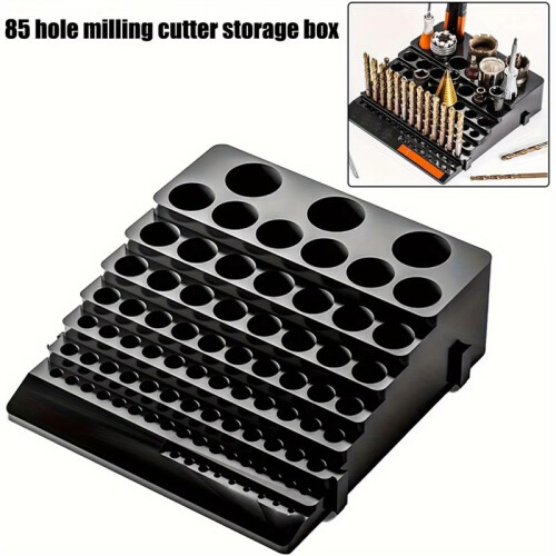 85 Hole Tool Bit Holder Storage Box, Mandrel Drill Bench Tool Holes Screwdriver Bit Holder Drill  Storage Case,Black 2