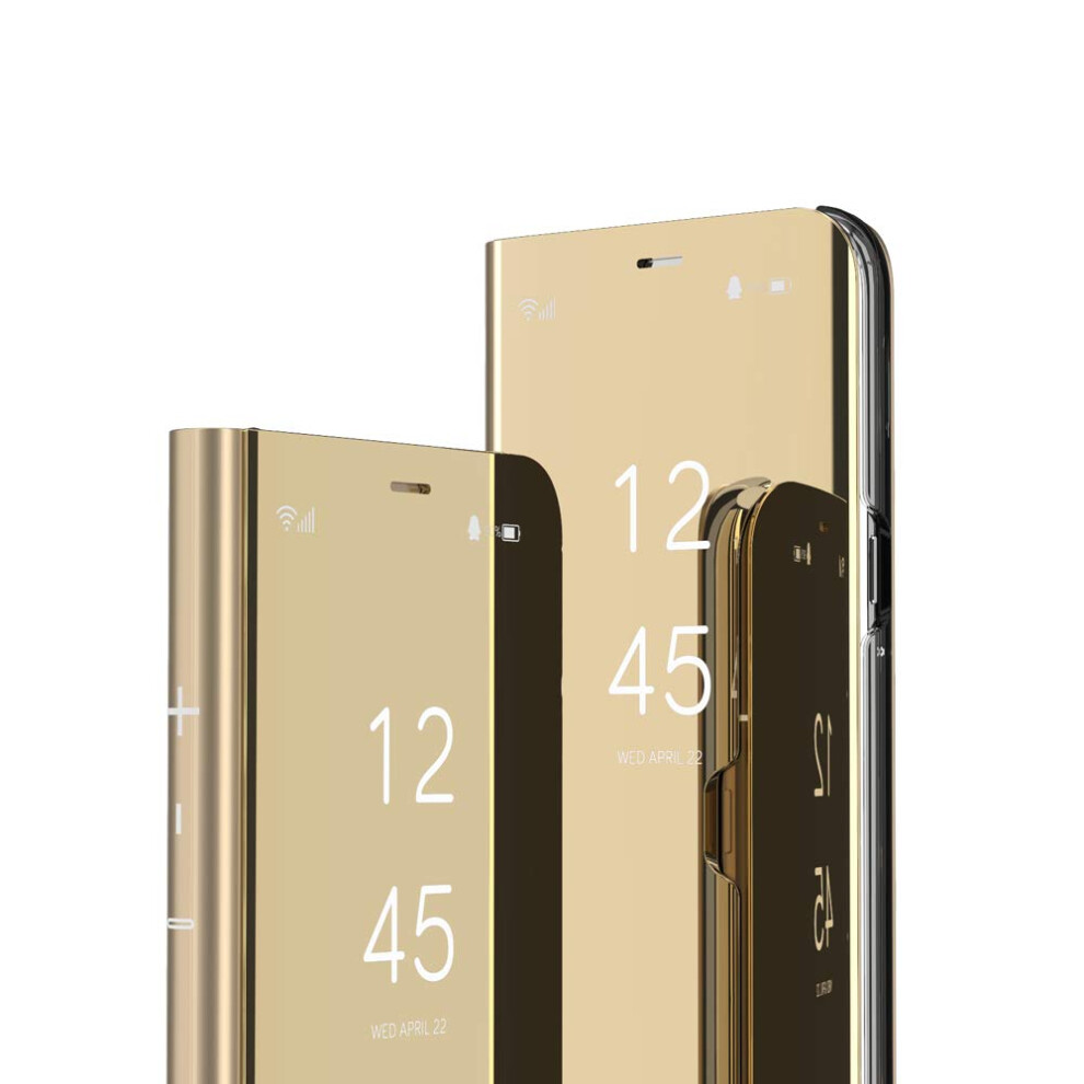 Case For Samsung Galaxy S24 Ultra Clear View Mirror Cover Shockproof Kickstand Electroplated Gold 9330225962830