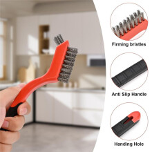 6 Pack Wire Brush Set - 7 Inch Brass Brush/Steel Brush/Nylon Brush with Curved Handle -Small Metal Brush and Nylon Brush