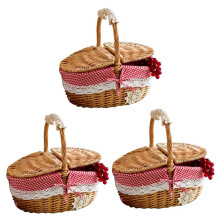 3X Hand Made Wicker Basket Wicker Camping Picnic Basket Shopping Storage Hamper and Handle Wooden Wicker Picnic Basket