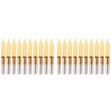 20Pcs 30 Degree 0.1mm Tip Titanium Coated Flat Bottom Carbide PCB Engraving Bits V-Shape CNC Router Cutter Cutting Tool