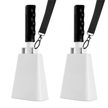 2pcs Cowbells Steel Cow Bell 9 Inch Cowbell Noise Makers Cheering Hand Bell with Wrist Strap for Sports Events White