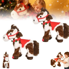 White and Brown Electric Walking Plush Horse with Sounds, Christmas Pony Gift for Kids, 2pcs