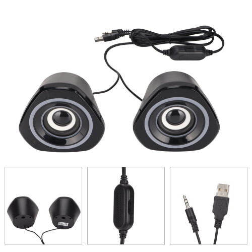 USB Desktop Speakers Wired with LED Light, Black/Blue
