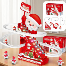 Christmas Electric Track Toy with Santa Claus Climbing Stairs and Festive LED Lights for Kids