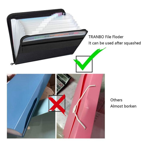 2X 13 Pockets Expanding File Folder A4 Plastic Document Wallet Organizer for Personal Office Stationary Storage(Black) 2